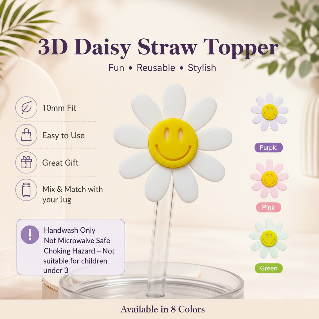 3D Daisy Straw Topper Mockup - Updated Warnings