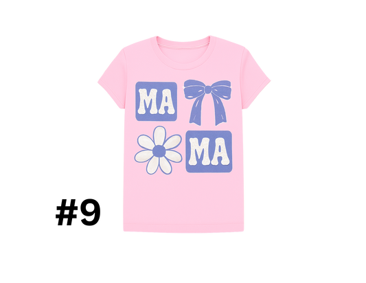 #9 - MAMA Mood Retro squares with “MA,” a bow, and daisy—soft tones, strong statement.