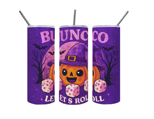 Bunco Let’s Roll Tumbler – Spooky Dice Drop (20 oz Sublimation Tumbler with straw)