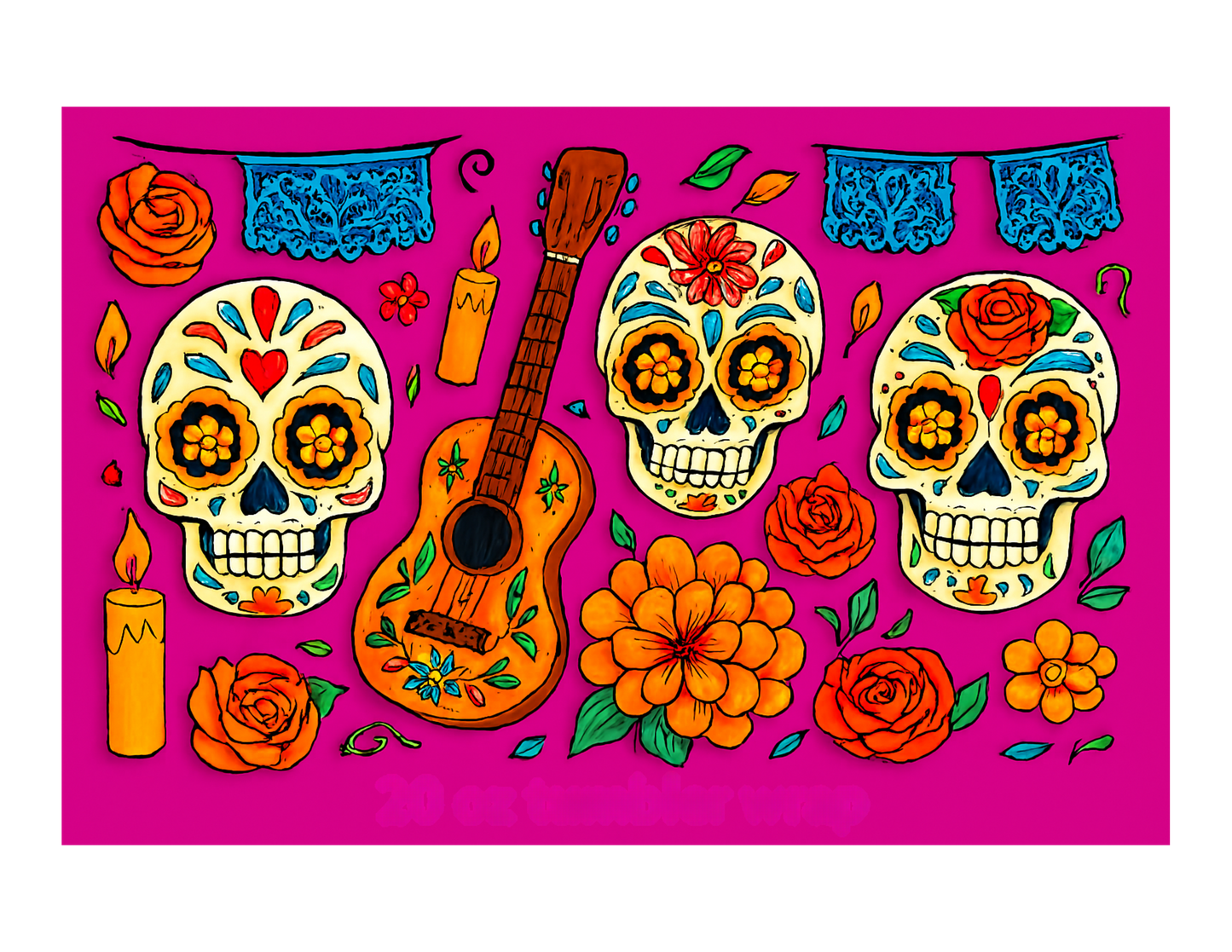 Día de los Muertos Tumbler – Sugar Skull & Marigold Drop (20 oz Sublimation Tumbler with straw)