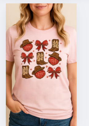 Cowboy Boots Bows & Kisses Valentine's Day T-Shirt