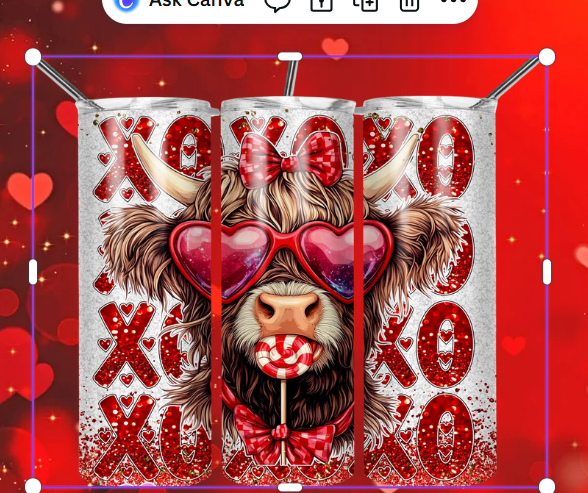 Valentine's Highland Cow XOXO 20oz Skinny Tumbler
