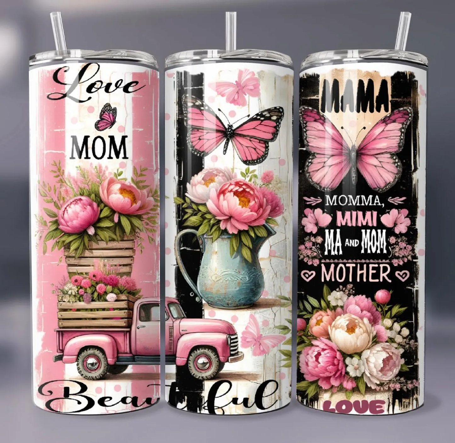 Love Mom Beautiful 20oz Skinny Tumbler | Mother's Day Gift