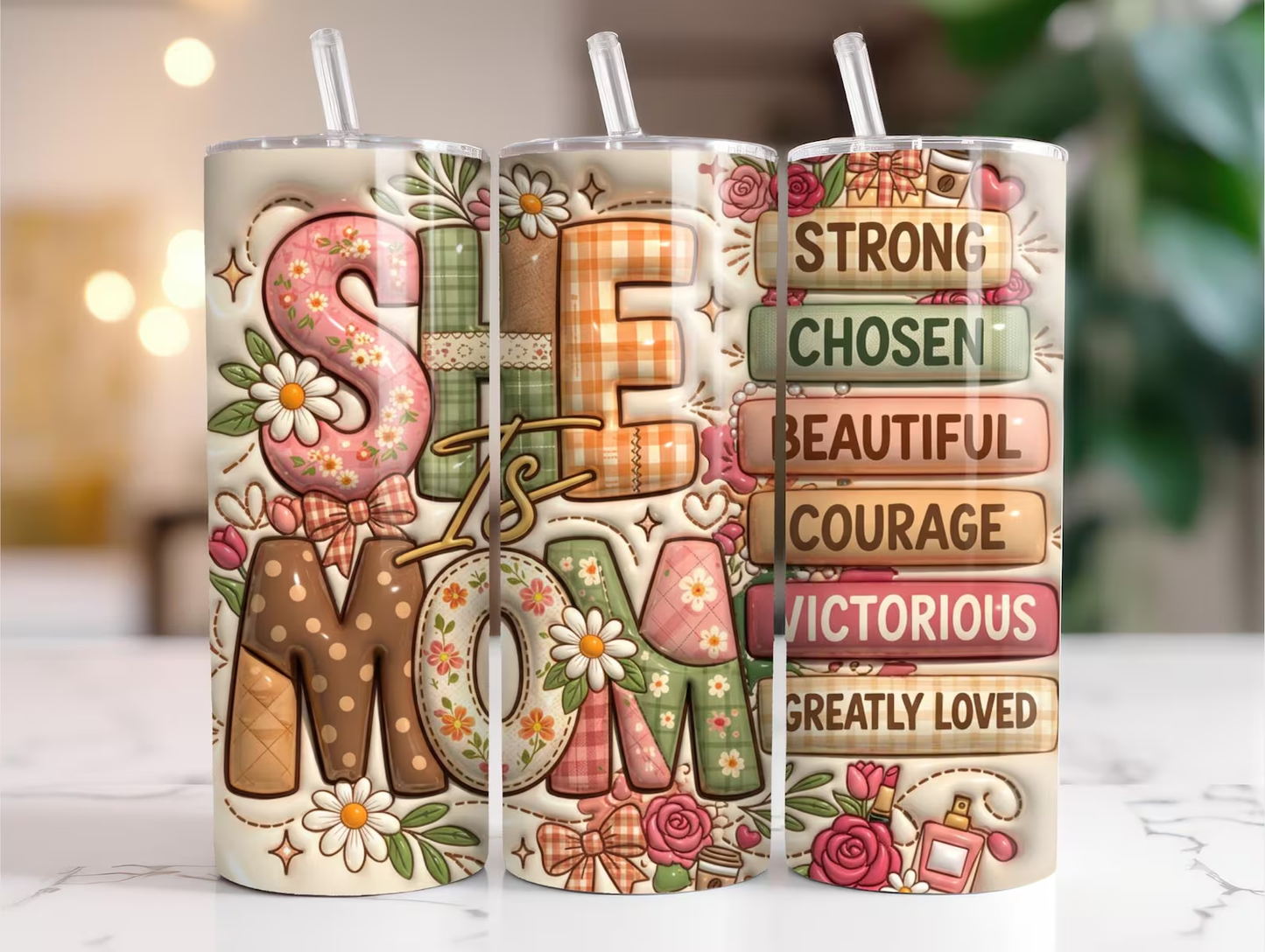 She is Mom 20oz Skinny Tumbler | Strong Beautiful Mother's Day Gift