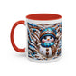 Accent Coffee Mug (11, 15oz)- Blue and leopard print scarf Snowman