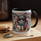 Accent Coffee Mug (11, 15oz)- Blue and leopard print scarf Snowman