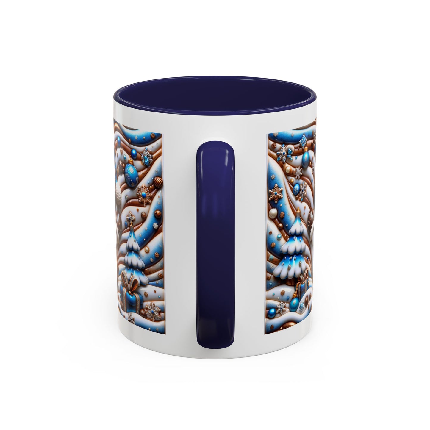 Accent Coffee Mug (11, 15oz)- Blue and leopard print scarf Snowman