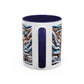 Accent Coffee Mug (11, 15oz)- Blue and leopard print scarf Snowman