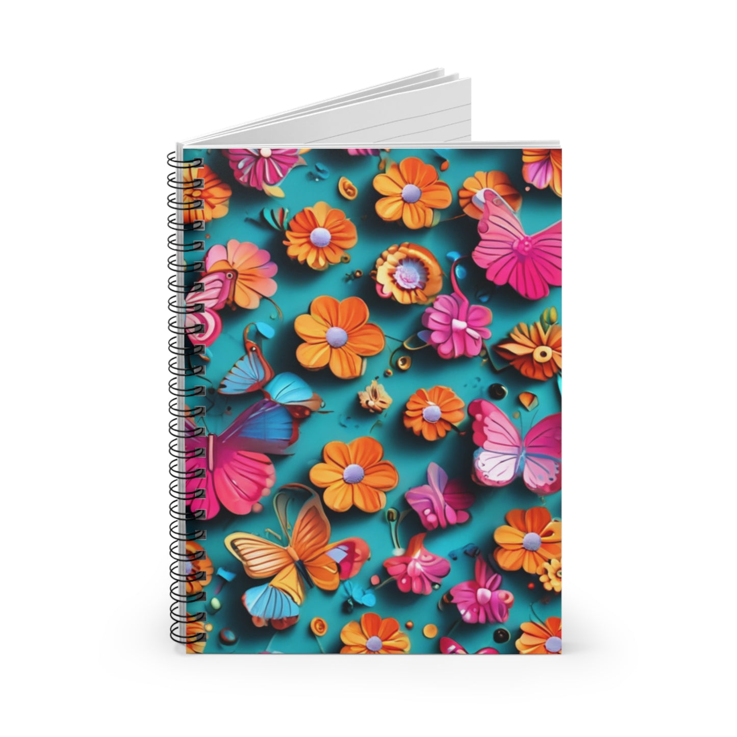 Spiral Notebook - Ruled Line 3d flower and butterflies