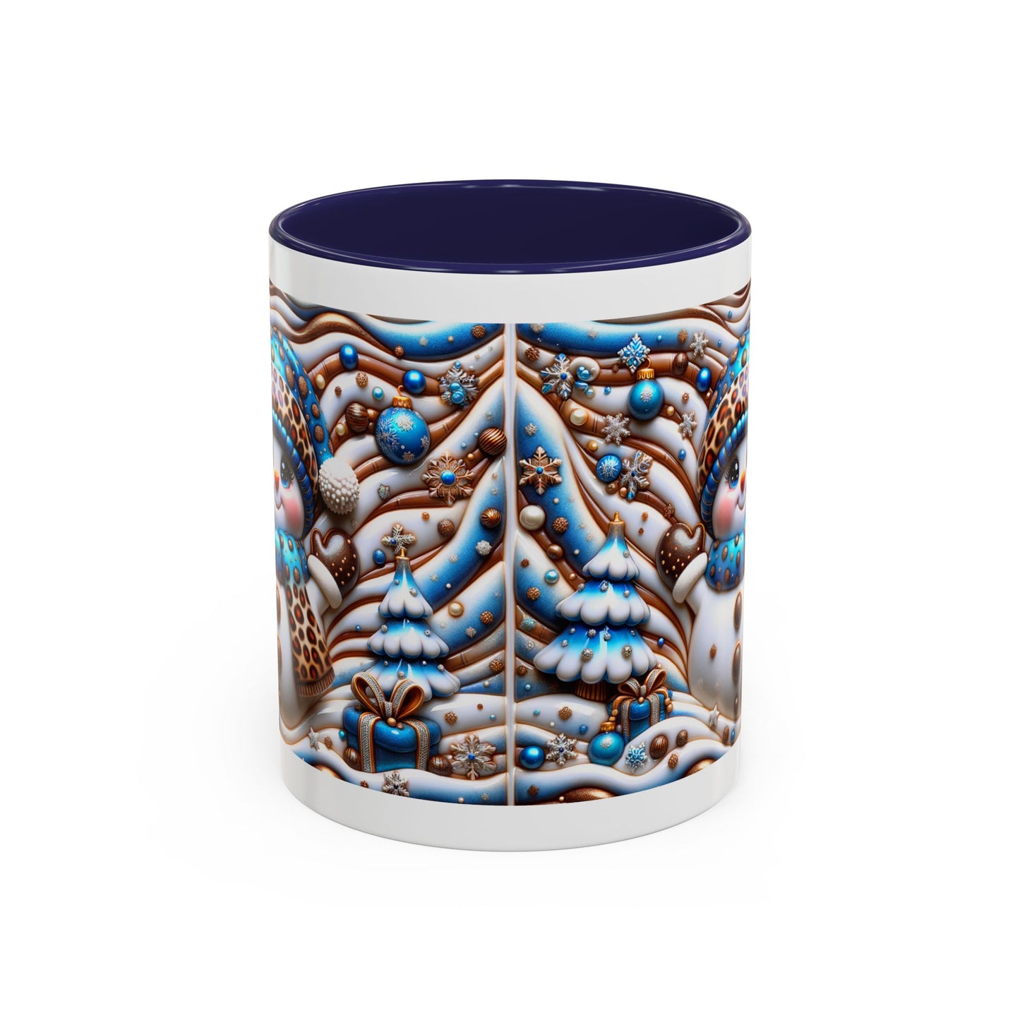 Accent Coffee Mug (11, 15oz)- Blue and leopard print scarf Snowman