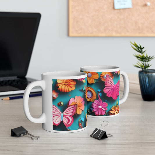 Ceramic Mug, (11oz, 15oz) 3d flowers