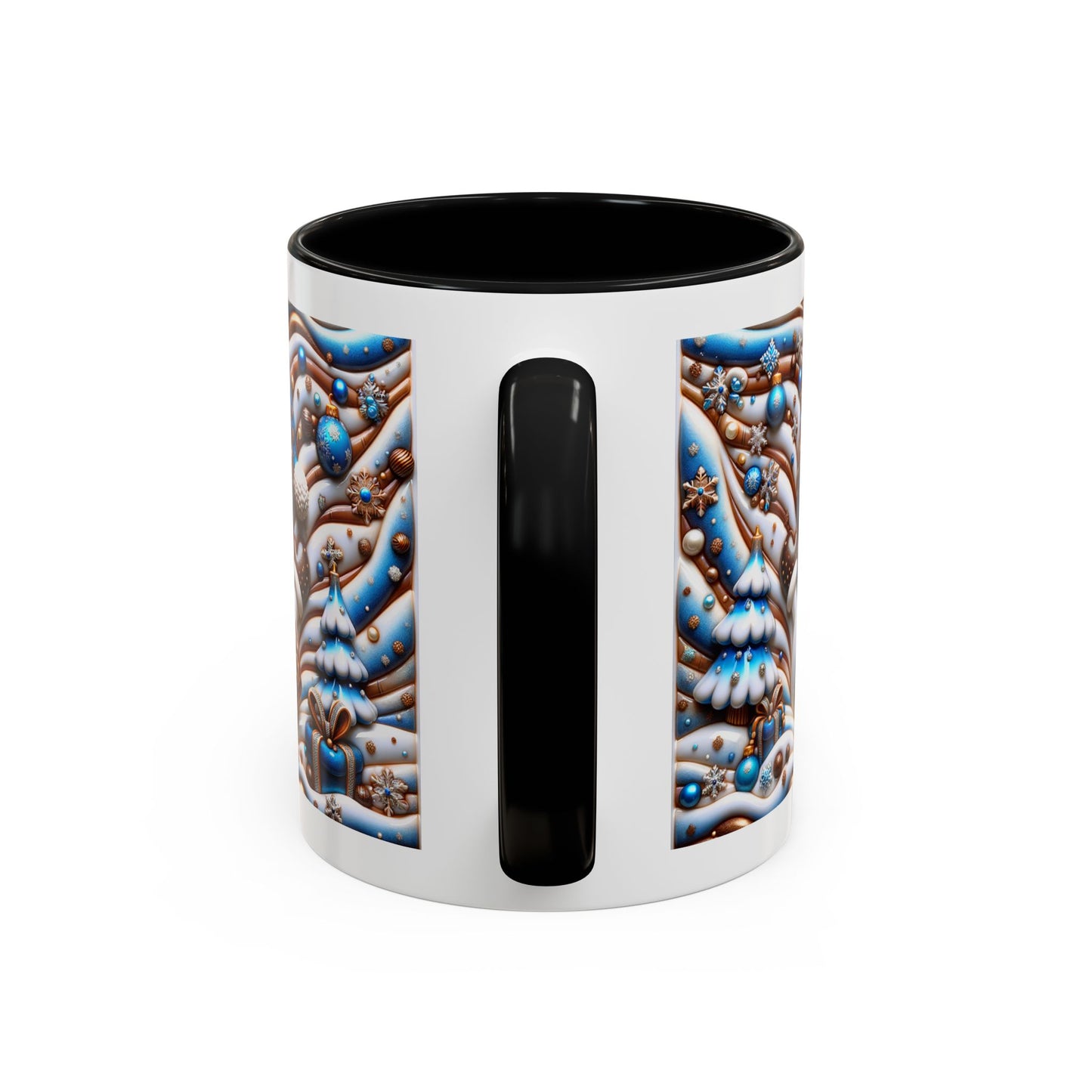 Accent Coffee Mug (11, 15oz)- Blue and leopard print scarf Snowman