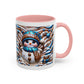 Accent Coffee Mug (11, 15oz)- Blue and leopard print scarf Snowman