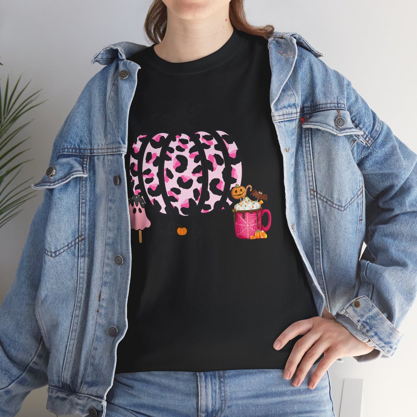 Unisex Heavy Cotton Tee- Hello Fall Pink Leopard Pumpkin