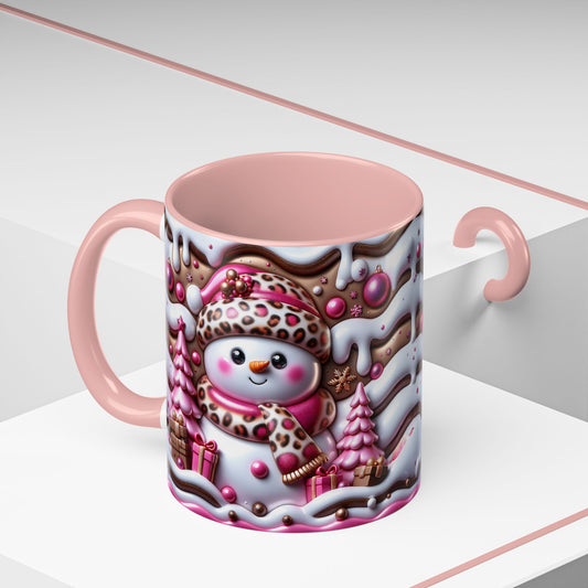 Accent Coffee Mug (11, 15oz) pink snowman