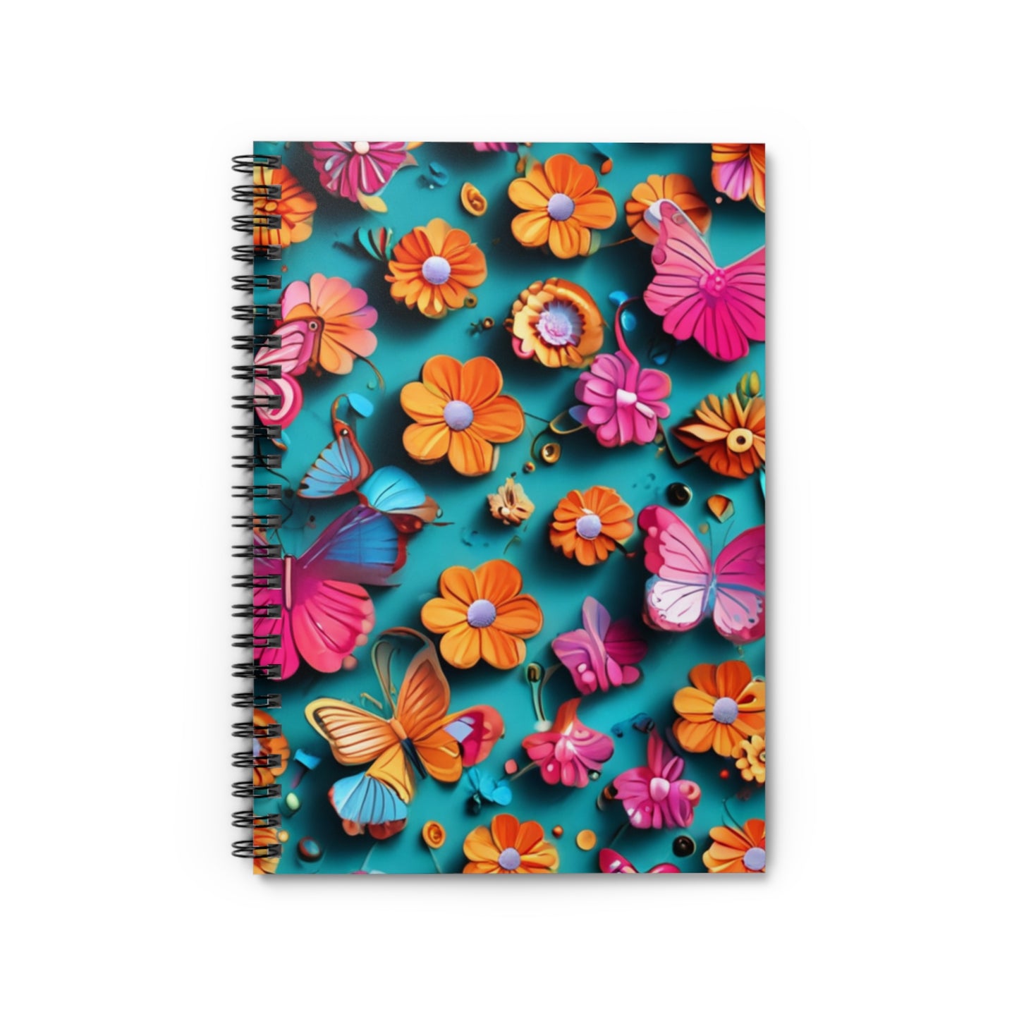 Spiral Notebook - Ruled Line 3d flower and butterflies