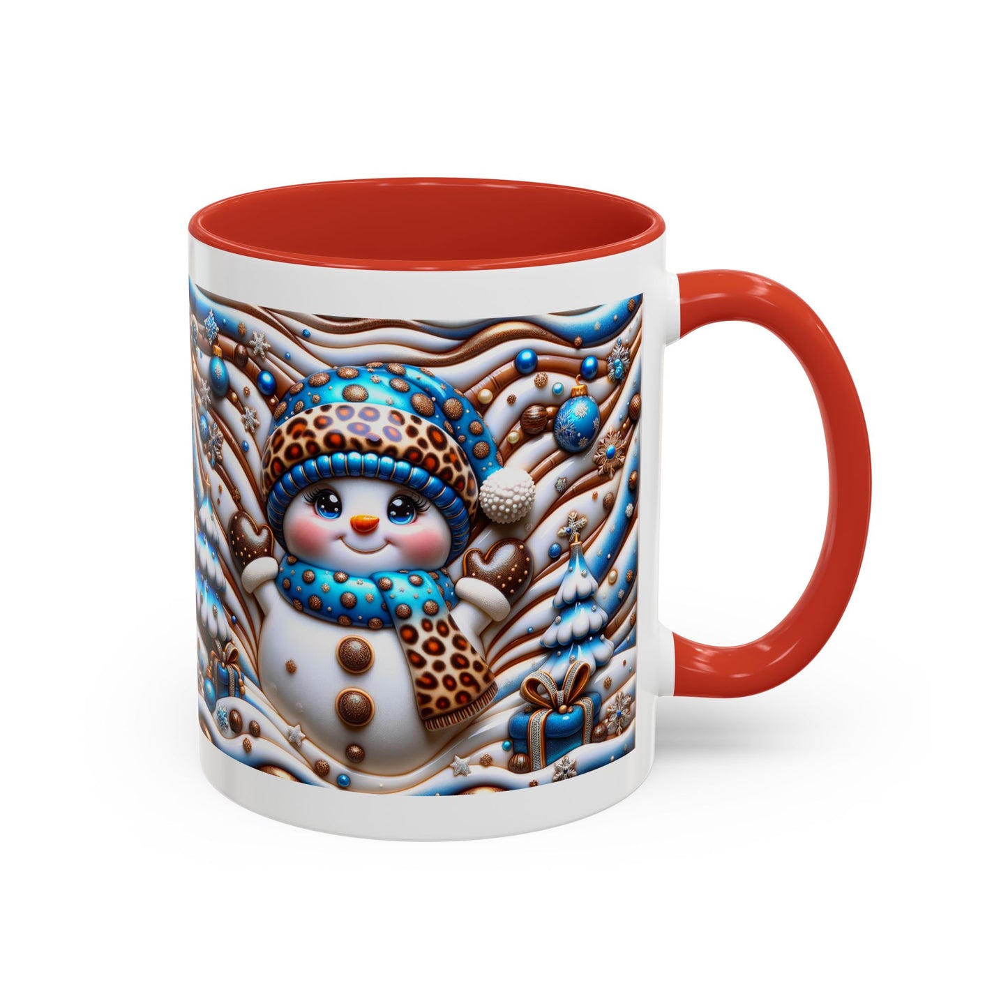 Accent Coffee Mug (11, 15oz)- Blue and leopard print scarf Snowman