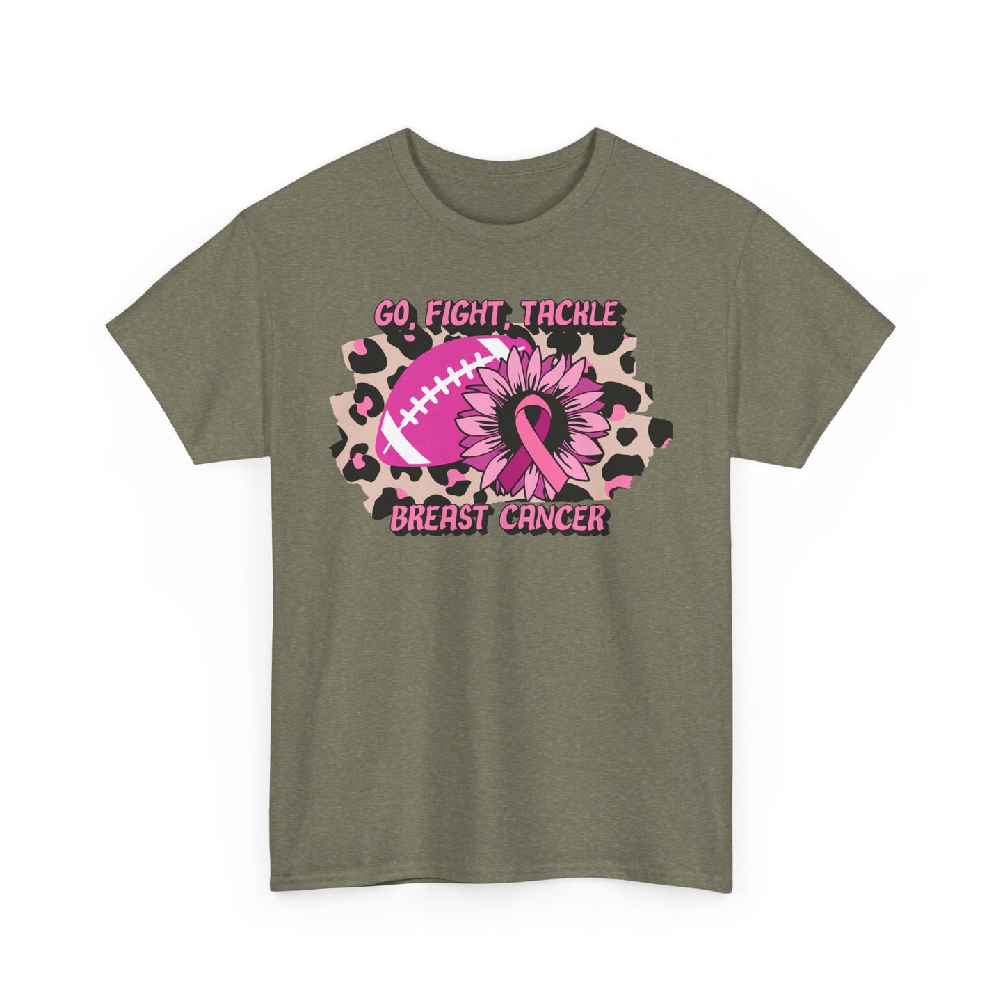 Unisex Heavy Cotton Tee - GO, FIGHT, TACKLE BREAST CANCER