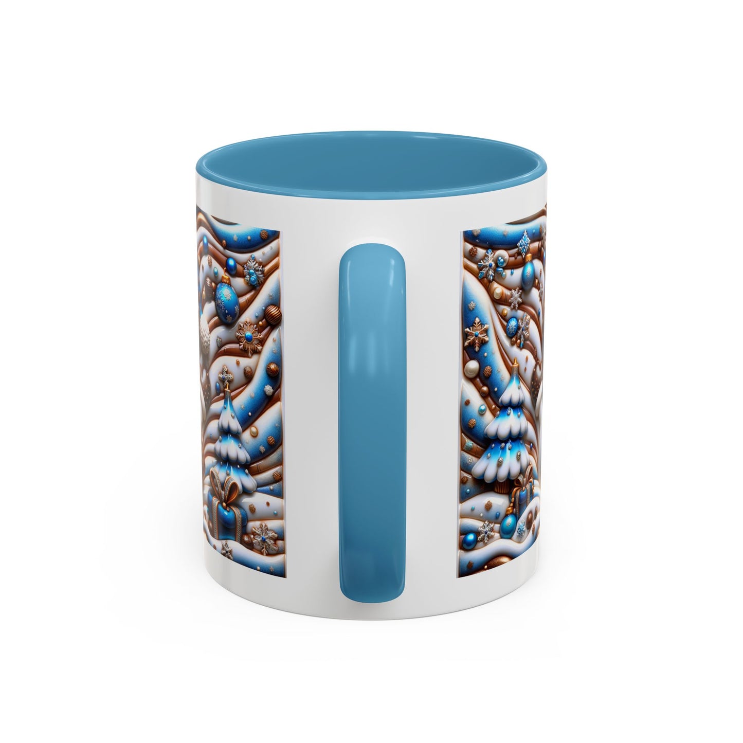 Accent Coffee Mug (11, 15oz)- Blue and leopard print scarf Snowman