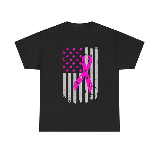 Unisex Heavy Cotton Tee - Flag breast cancer awareness