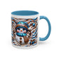 Accent Coffee Mug (11, 15oz)- Blue and leopard print scarf Snowman