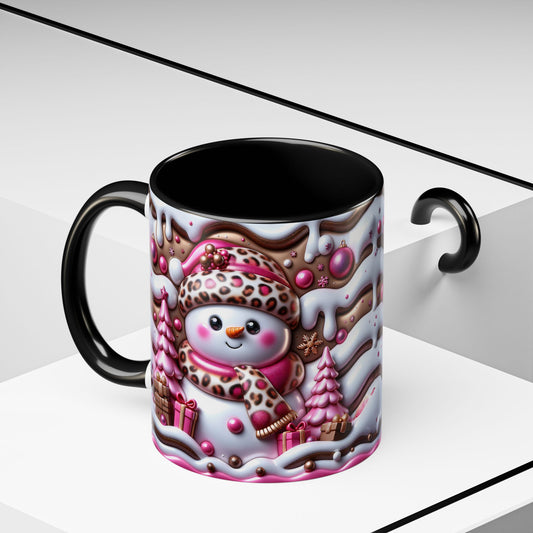 Accent Coffee Mug (11, 15oz) pink snowman