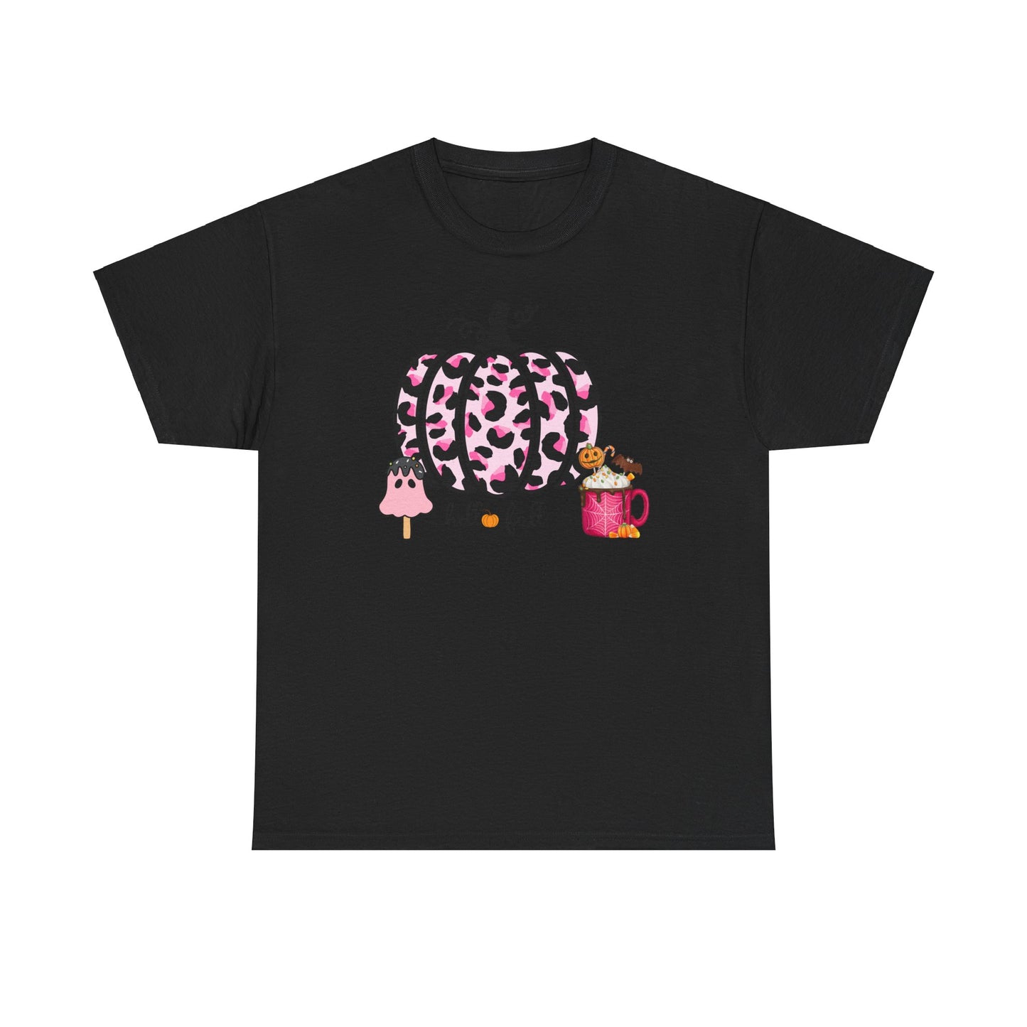 Unisex Heavy Cotton Tee- Hello Fall Pink Leopard Pumpkin