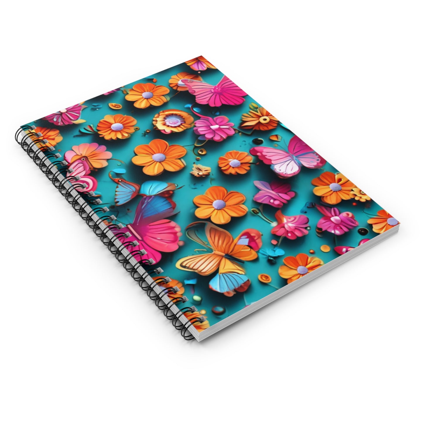 Spiral Notebook - Ruled Line 3d flower and butterflies