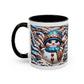 Accent Coffee Mug (11, 15oz)- Blue and leopard print scarf Snowman