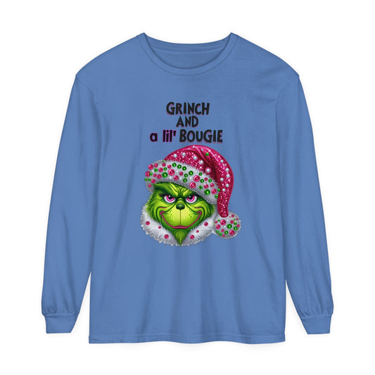 Grinch Holiday Long Sleeve T-Shirt - 'Grinch and a Lil' Bougie' Festive Tee