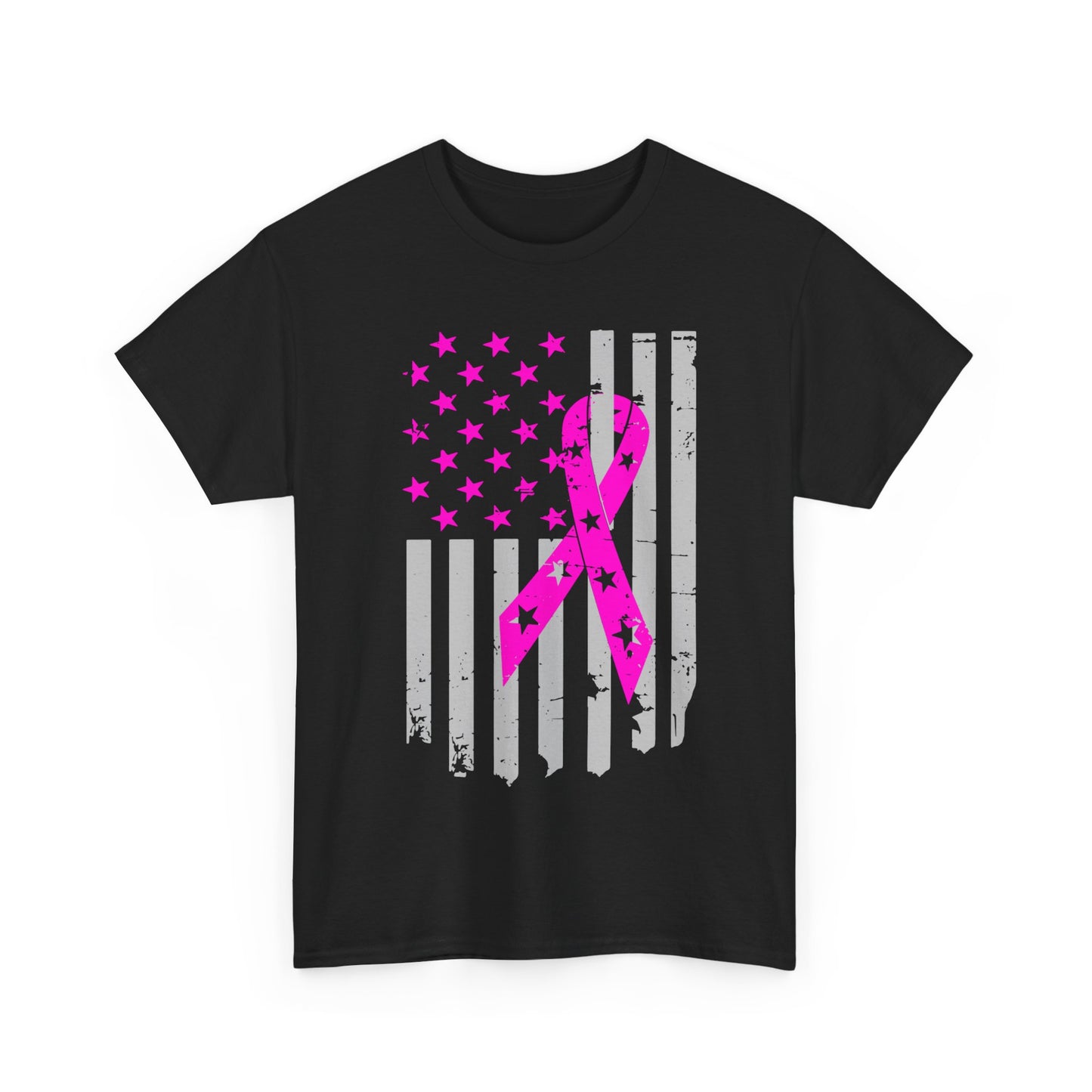 Unisex Heavy Cotton Tee - Flag breast cancer awareness