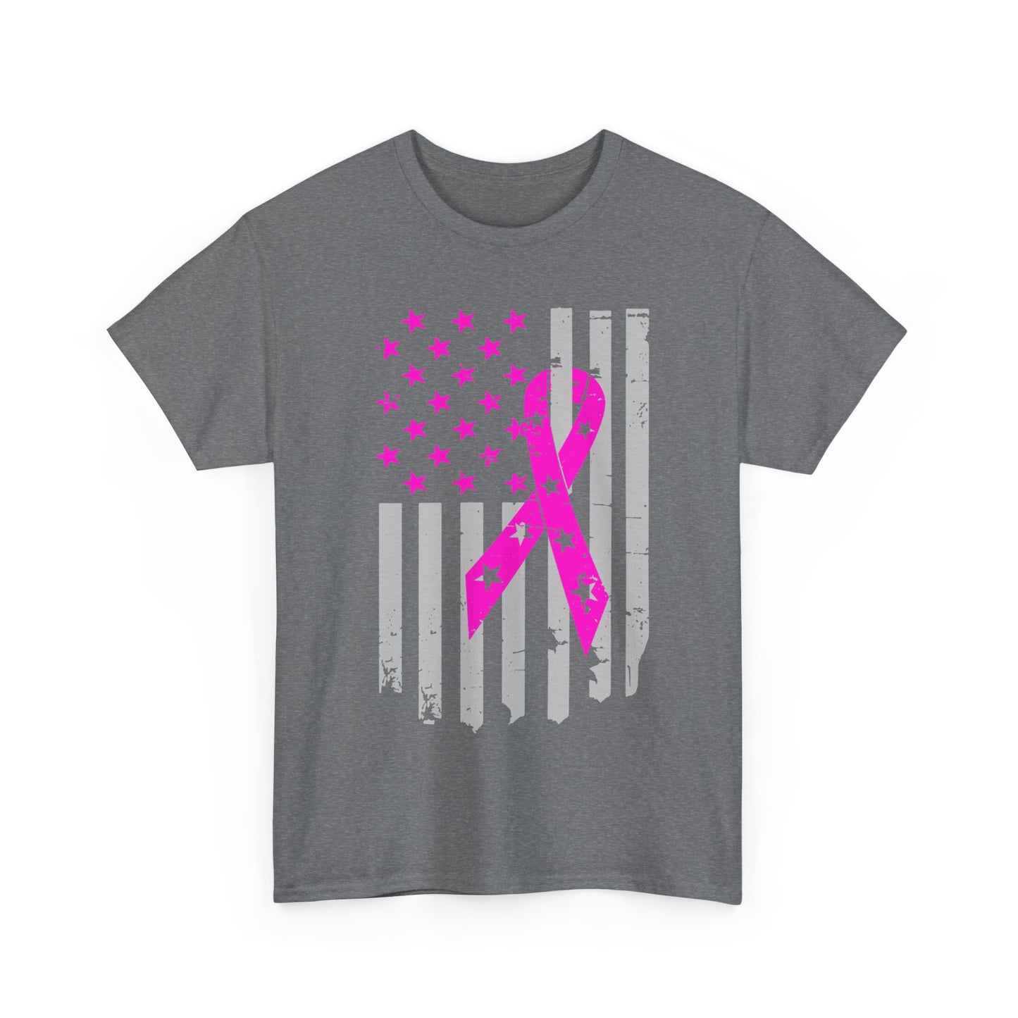 Unisex Heavy Cotton Tee - Flag breast cancer awareness