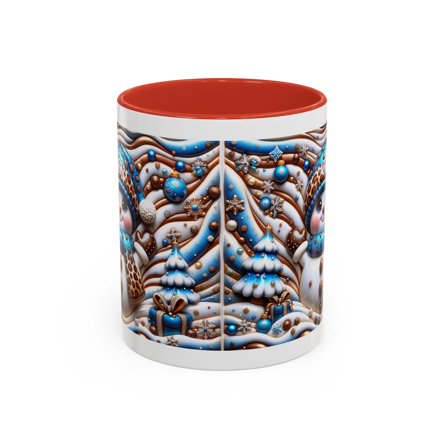 Accent Coffee Mug (11, 15oz)- Blue and leopard print scarf Snowman