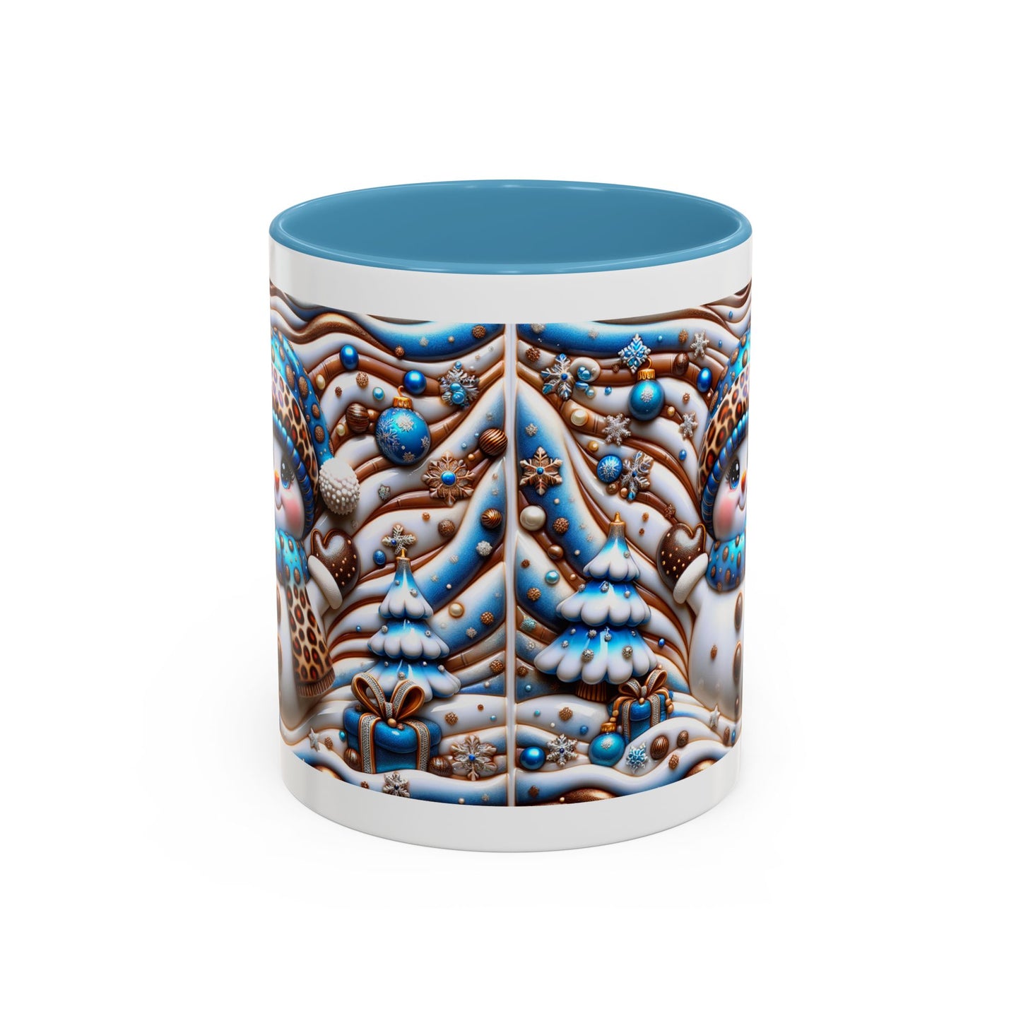 Accent Coffee Mug (11, 15oz)- Blue and leopard print scarf Snowman