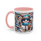 Accent Coffee Mug (11, 15oz)- Blue and leopard print scarf Snowman