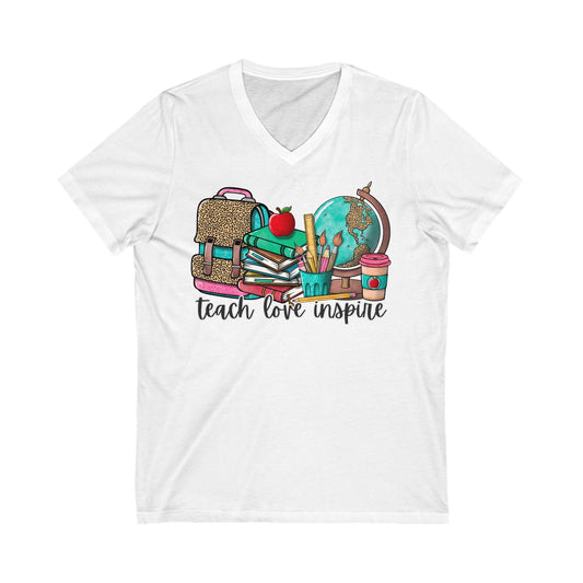 Unisex Jersey Short Sleeve V-Neck Tee - Teach, Love, Inspire