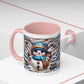 Accent Coffee Mug (11, 15oz)- Blue and leopard print scarf Snowman