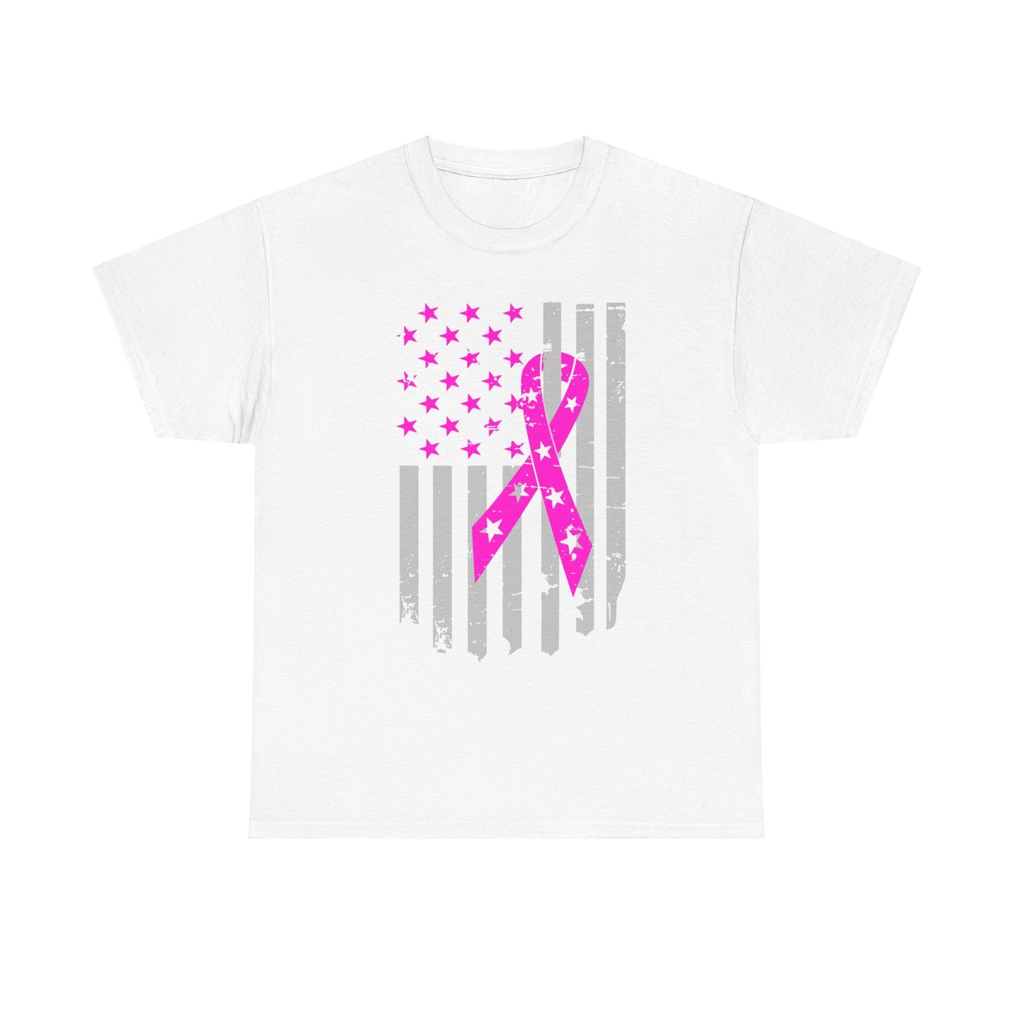 Unisex Heavy Cotton Tee - Flag breast cancer awareness