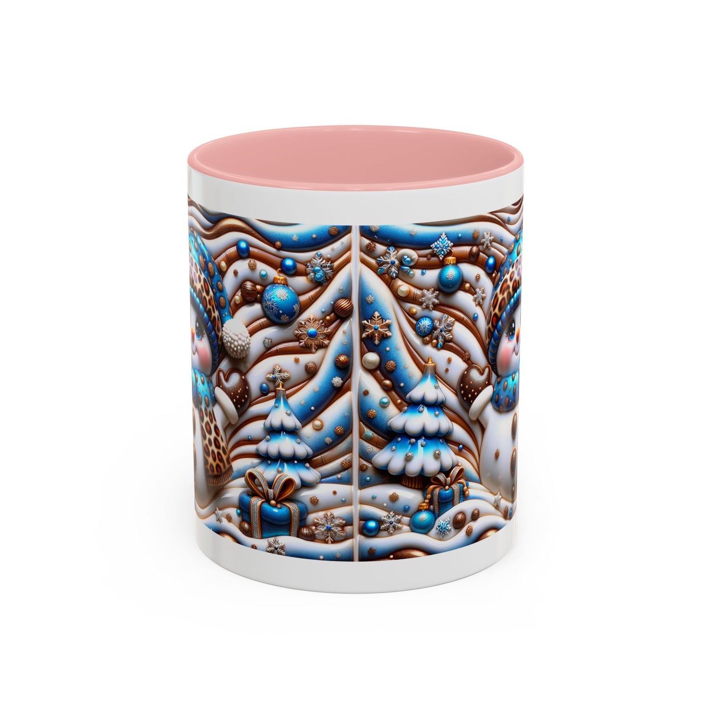 Accent Coffee Mug (11, 15oz)- Blue and leopard print scarf Snowman