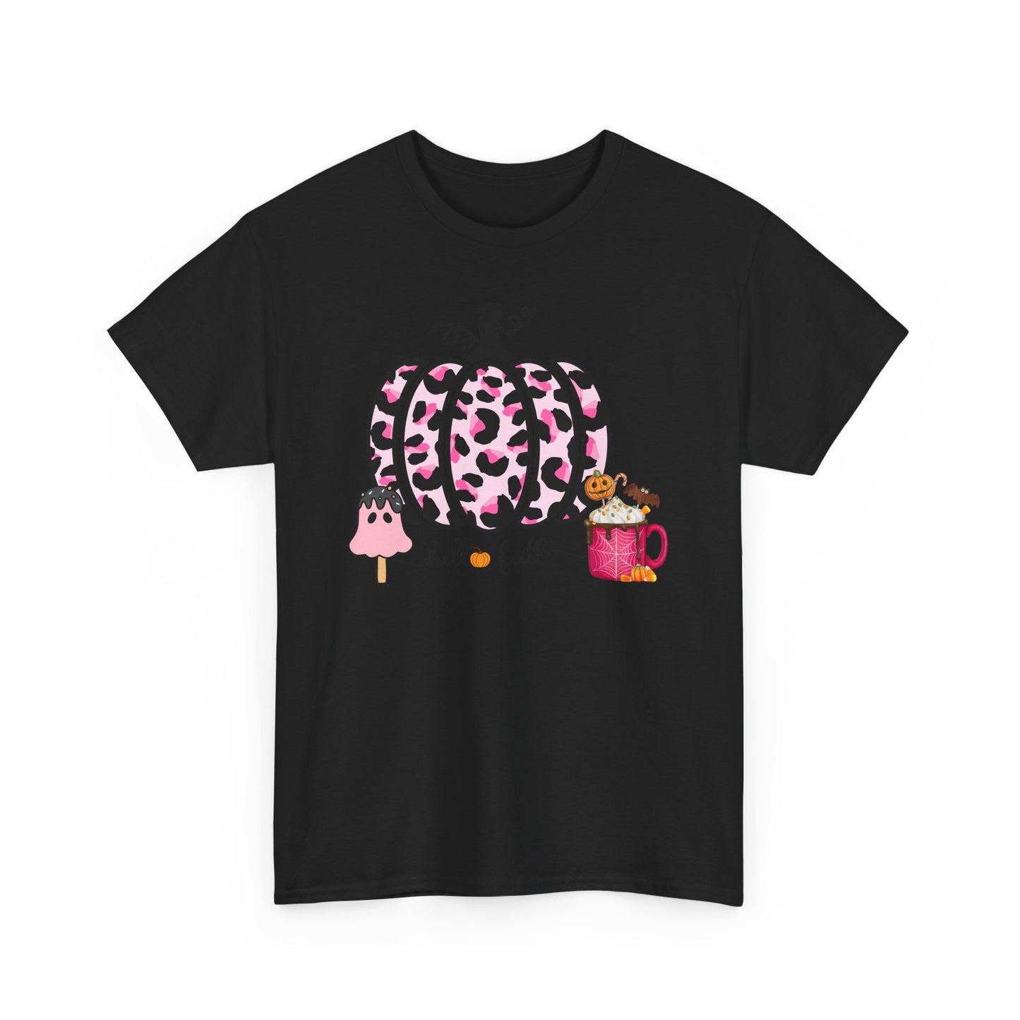 Unisex Heavy Cotton Tee- Hello Fall Pink Leopard Pumpkin