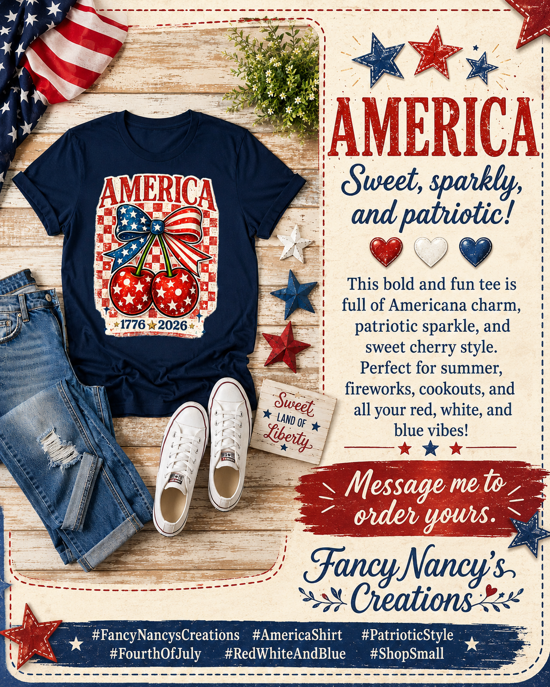 America Cherries & Bow T-Shirt