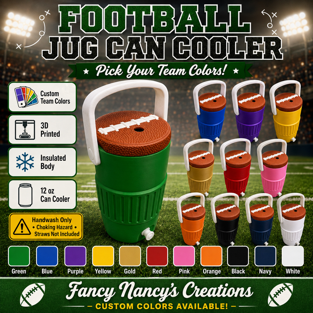 Football Jug Can Cooler – Football Can Holder, 12oz Can Cooler