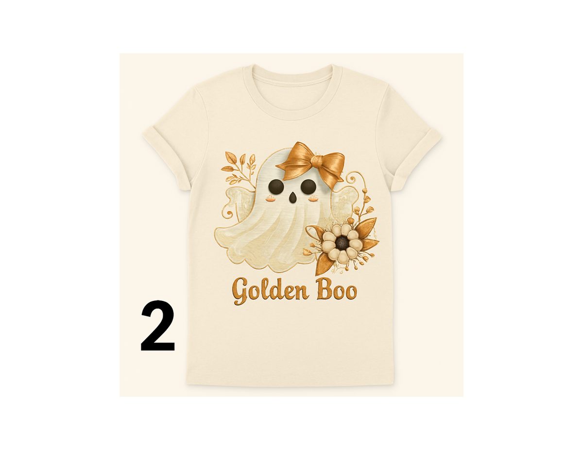 #2- 	Golden Boo-A glam ghost with lace and florals, perfect for spooky season sparkle.