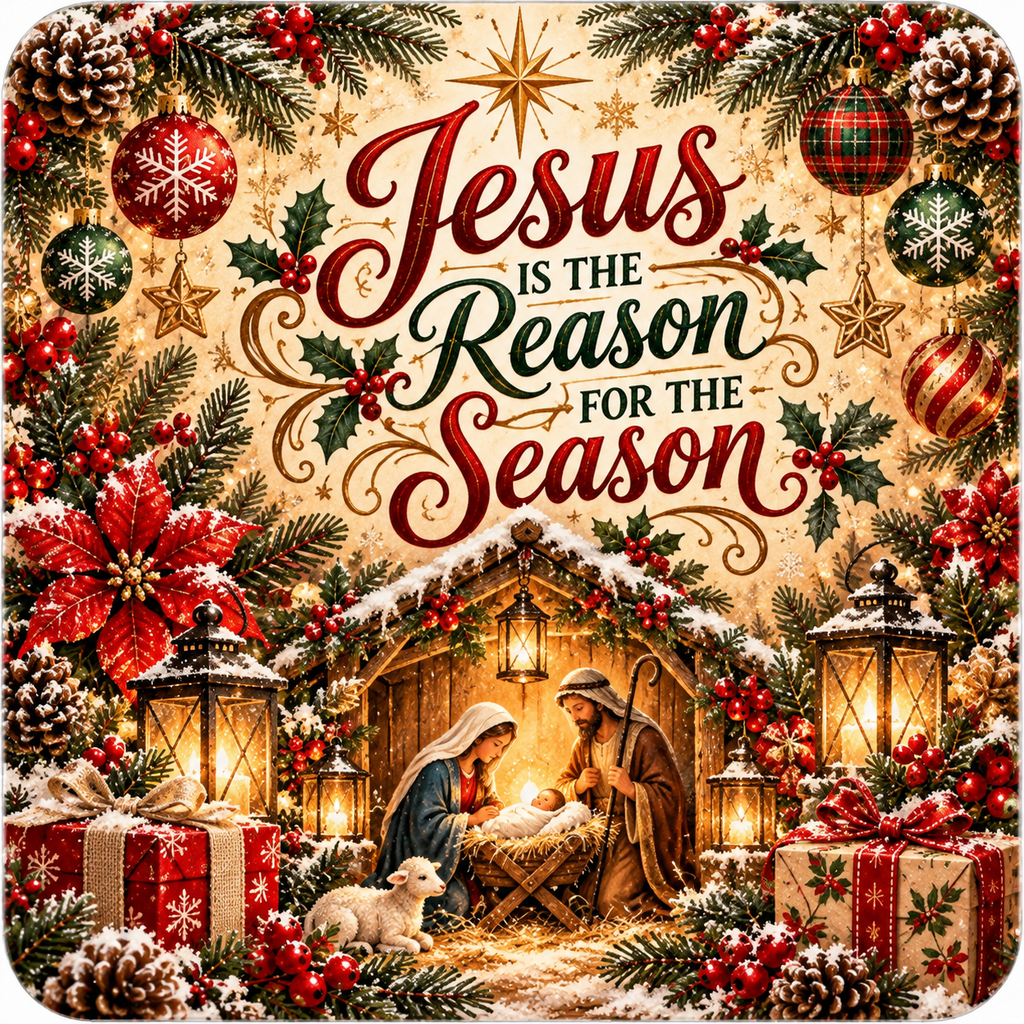 Jesus Is the Reason for the Season nativity coaster artwork