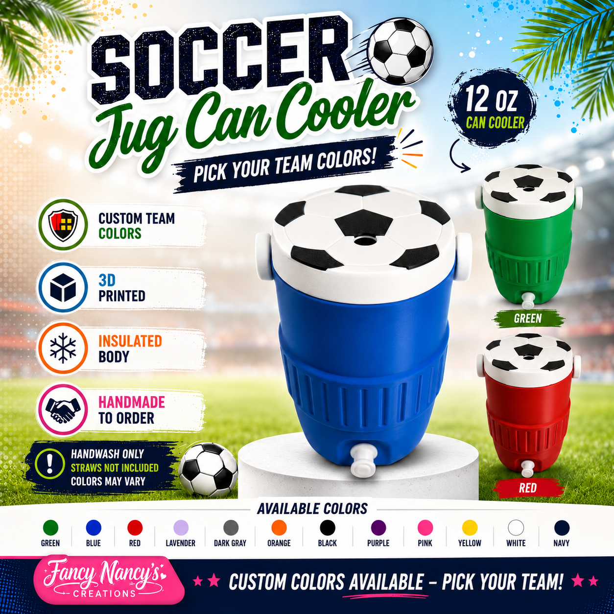 Soccer Jug Can Cooler – Soccer Ball Can Holder, 12oz Can Cooler