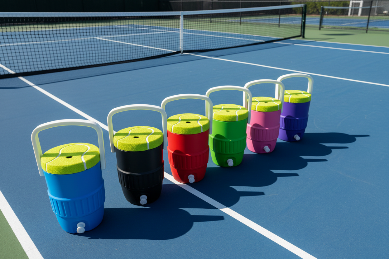 All Tennis Ball Jug Can Coolers on Tennis Court