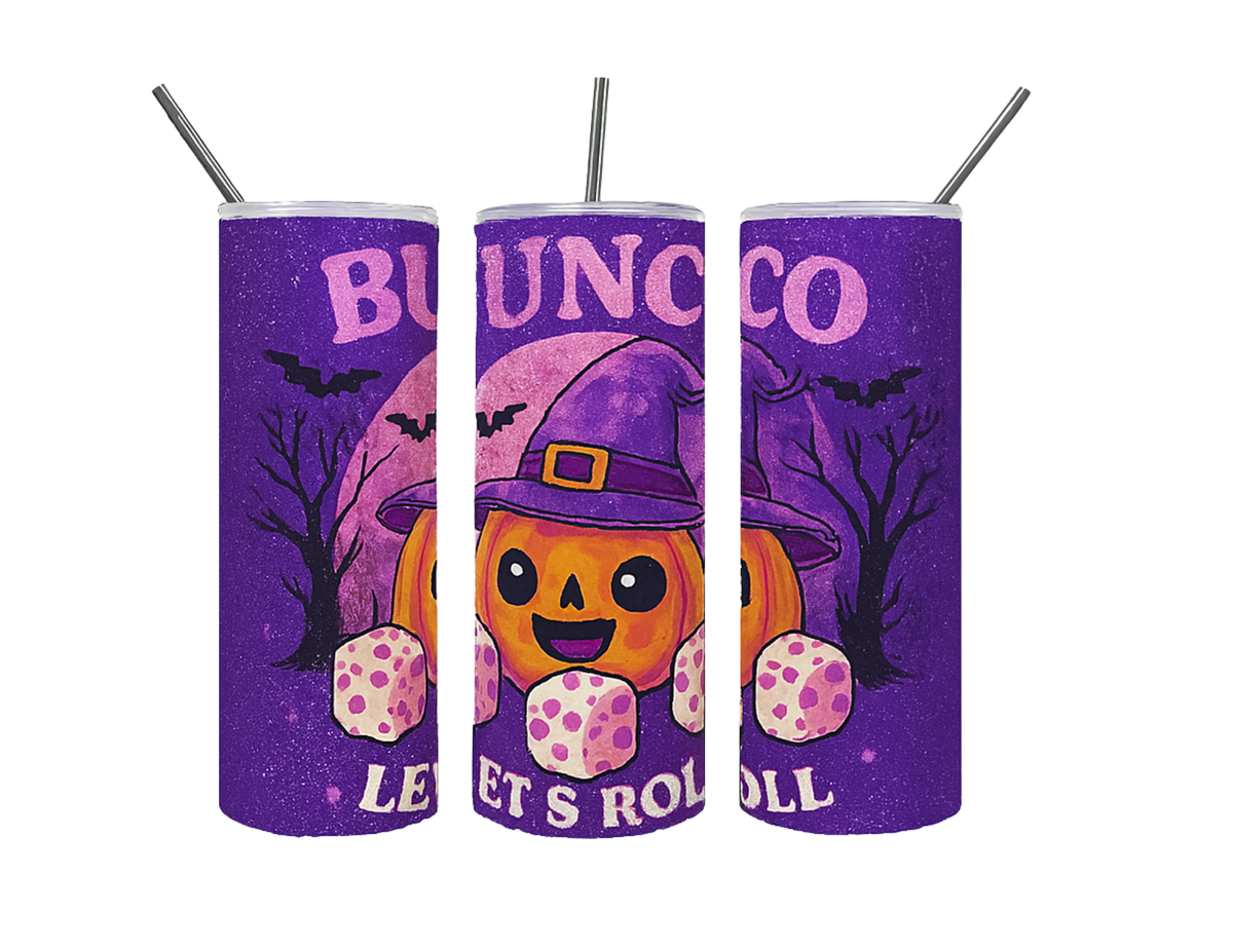 Bunco Let’s Roll Tumbler – Spooky Dice Drop (20 oz Sublimation Tumbler with straw)