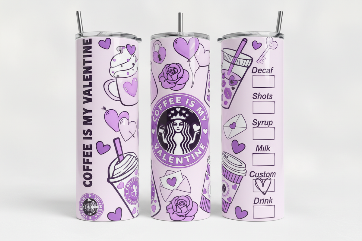 Coffee is My Valentine Pink 3-Tumbler Mockup