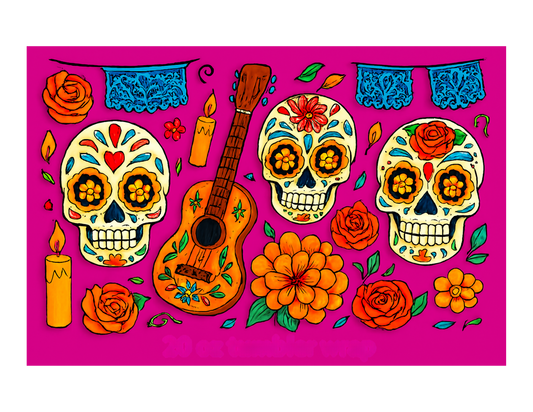 Día de los Muertos Tumbler – Sugar Skull & Marigold Drop (20 oz Sublimation Tumbler with straw)