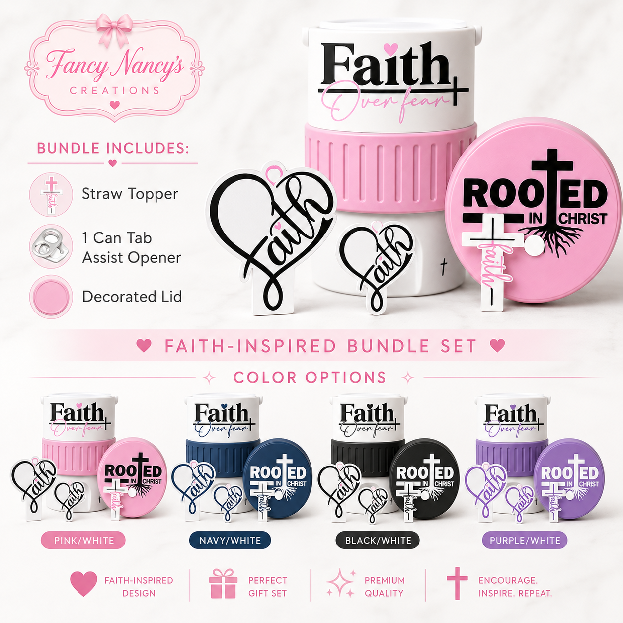 Faith Over Fear Tumbler Bundle - Faith-inspired 3 piece set in Pink, Navy, Black, and Purple